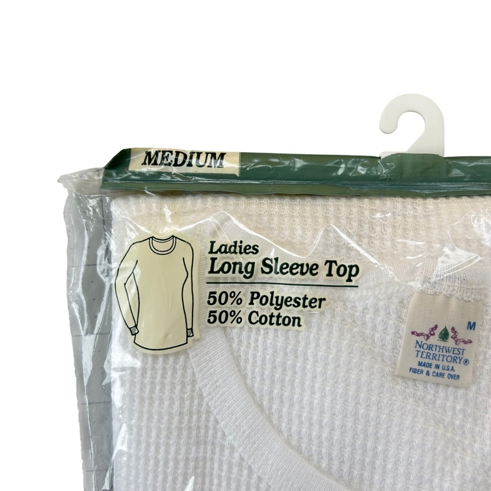 Northwest Territory Thermal Top Ladies Medium White Waffle Knit Vintage USA Made - Picture 2 of 6